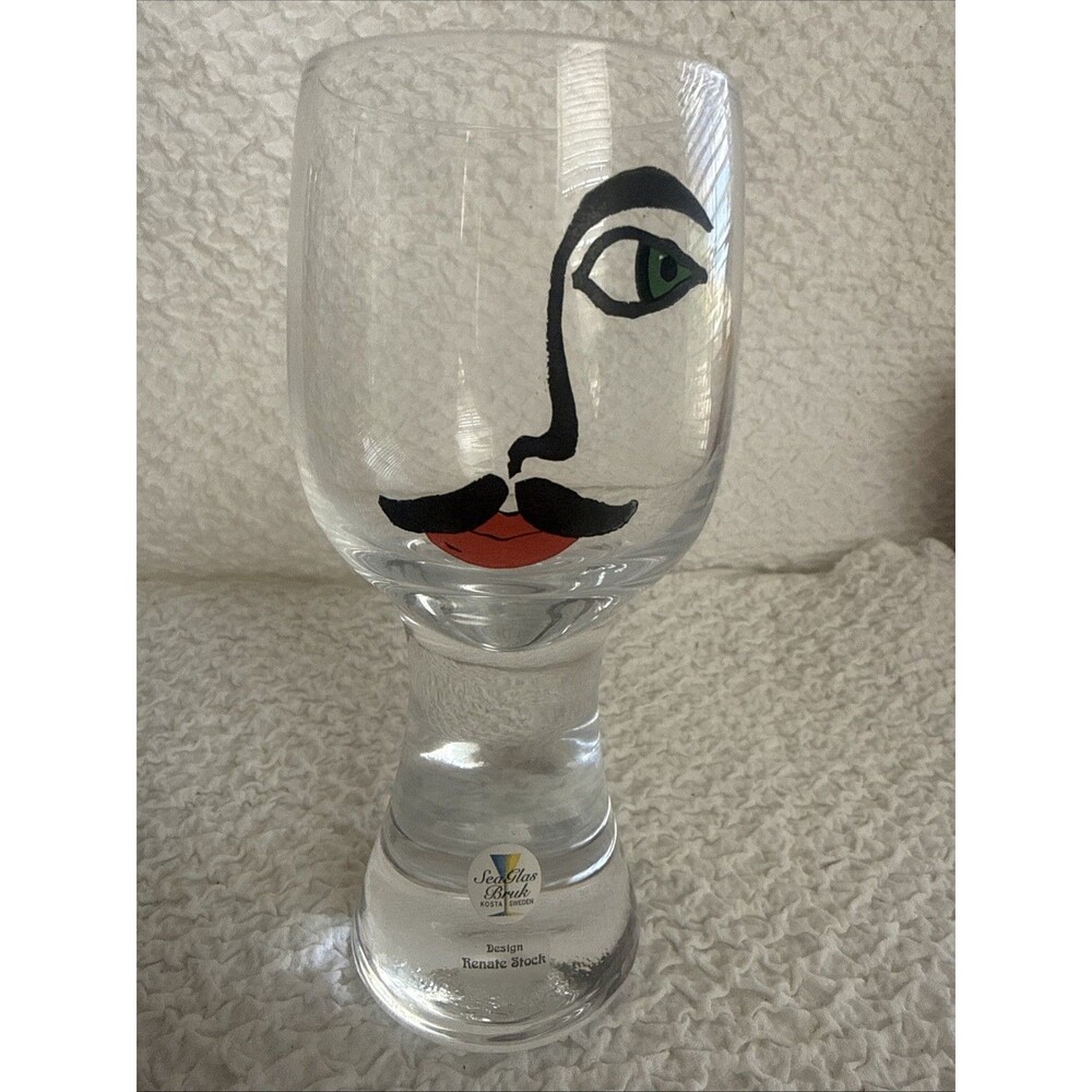 VTG Kosta Boda Sea Glasbruk Mans Face Mid Centry Modern Barware Glasses MCM